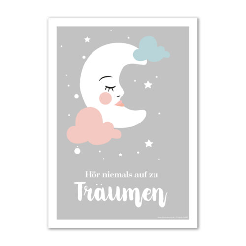 Baby Poster Hör niemals auf zu träumen als Geschenk zur Geburt.