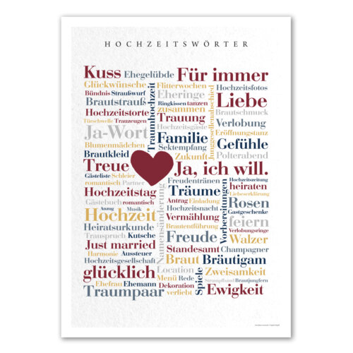 Das Poster mit den schönen Hochzeitswörtern als Geschenkidee für das Brautpaar.