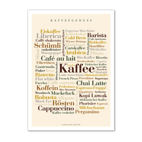 Postkarte Kaffee Wörtern.